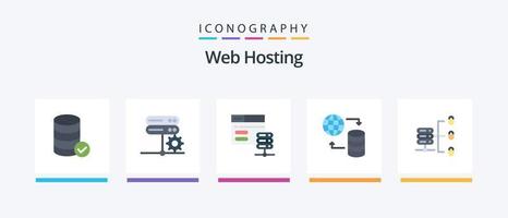 Paquete de 5 iconos planos de alojamiento web que incluye un servidor web seguro. web. base de datos. servicio. hospedaje diseño de iconos creativos vector