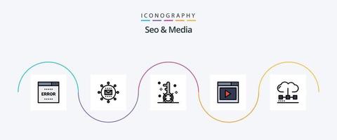 Seo and Media Line Filled Flat 5 Icon Pack Including media. interface. optimization. search. media vector