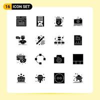 Pack of 16 Modern Solid Glyphs Signs and Symbols for Web Print Media such as faq medical ssd dollar coffee cup Editable Vector Design Elements