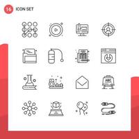 Set of 16 Modern UI Icons Symbols Signs for data web building seo aim Editable Vector Design Elements