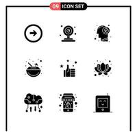 Modern Set of 9 Solid Glyphs Pictograph of hand coconut energy cocktail drink Editable Vector Design Elements