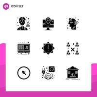 Pack of 9 Modern Solid Glyphs Signs and Symbols for Web Print Media such as laptop excel education business idea Editable Vector Design Elements