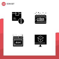 Set of 4 Commercial Solid Glyphs pack for attention sign logistic cyber error Editable Vector Design Elements