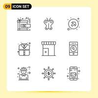 9 Thematic Vector Outlines and Editable Symbols of marketplace building arrow clothes office Editable Vector Design Elements