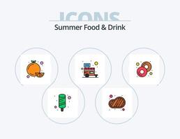 línea de comida y bebida de verano lleno de icono paquete 5 diseño de icono. verano. beber. bocadillo. bebida. bife vector