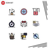 User Interface Pack of 9 Basic Filledline Flat Colors of bow compass process browse food Editable Vector Design Elements