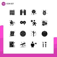 Group of 16 Modern Solid Glyphs Set for seo cart ideas summer amanas comosus Editable Vector Design Elements