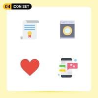 Editable Vector Line Pack of 4 Simple Flat Icons of certificate love document machine favorite Editable Vector Design Elements