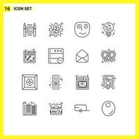 Modern Set of 16 Outlines Pictograph of comment bulb puzzle light mask Editable Vector Design Elements