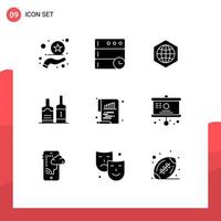 Set of 9 Modern UI Icons Symbols Signs for paper chart globe bar bottl Editable Vector Design Elements