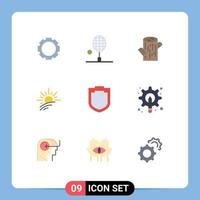 Universal Icon Symbols Group of 9 Modern Flat Colors of shield protection log spring light Editable Vector Design Elements