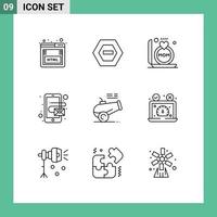 Set of 9 Vector Outlines on Grid for howitzer big gun ring mobile address Editable Vector Design Elements