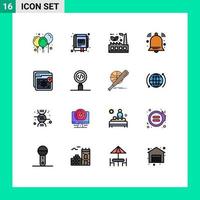 Flat Color Filled Line Pack of 16 Universal Symbols of signal bell notebook alert factory Editable Creative Vector Design Elements