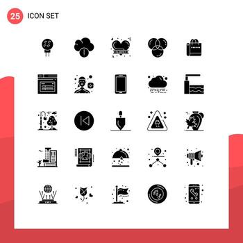 grupo de símbolos de iconos universales de 25 glifos sólidos modernos de desarrollo de corazones de programación de bolsos elementos de diseño vectorial editables en color vector