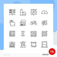 Modern Set of 16 Outlines Pictograph of documents checklist art mind finger Editable Vector Design Elements