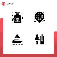 Editable Vector Line Pack of 4 Simple Solid Glyphs of currency ship savings pin country Editable Vector Design Elements