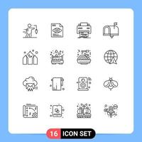 Pictogram Set of 16 Simple Outlines of email contact computing communication hardware Editable Vector Design Elements