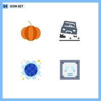 Pack of 4 Modern Flat Icons Signs and Symbols for Web Print Media such as pumpkin labor car international card Editable Vector Design Elements