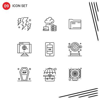grupo de 9 esquemas modernos establecidos para elementos de diseño de vectores editables de archivo de computadora de archivo de Internet de tecnología