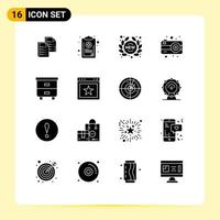 16 Universal Solid Glyphs Set for Web and Mobile Applications photo store list sign new Editable Vector Design Elements