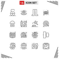 Pack of 16 Modern Outlines Signs and Symbols for Web Print Media such as food cake baby hardware computer Editable Vector Design Elements