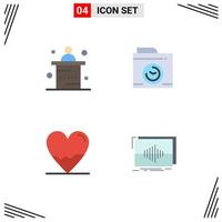 Group of 4 Flat Icons Signs and Symbols for desk heart reception big think science Editable Vector Design Elements