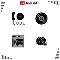 Set of 4 Modern UI Icons Symbols Signs for add web interface media code Editable Vector Design Elements