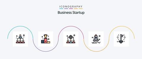 la línea de inicio de negocios llenó el paquete de iconos planos 5 que incluye la clave. cohete. negocio. lanzamiento. gestión vector