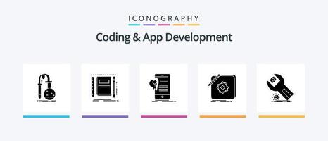 Coding And App Development Glyph 5 Icon Pack Including app. approval. notepad. application. certification. Creative Icons Design vector