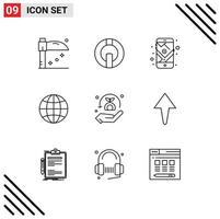 User Interface Pack of 9 Basic Outlines of security geography mobile web world Editable Vector Design Elements