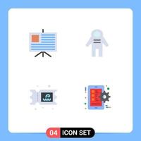 4 User Interface Flat Icon Pack of modern Signs and Symbols of analytics park astronaut space traveler phone Editable Vector Design Elements