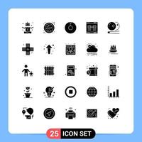 Pack of 25 Modern Solid Glyphs Signs and Symbols for Web Print Media such as sports pool zenith billiards valentine Editable Vector Design Elements