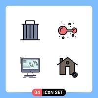 paquete de 4 signos y símbolos de colores planos de línea de relleno modernos para medios de impresión web, como eliminación de sincronización, eliminación de información química, elementos de diseño de vectores editables