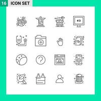 16 User Interface Outline Pack of modern Signs and Symbols of form disease city tv aspect ratio Editable Vector Design Elements