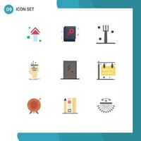 Set of 9 Vector Flat Colors on Grid for door process sign conclusion algorithm Editable Vector Design Elements