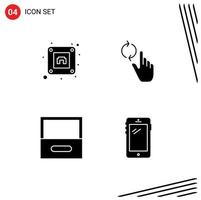 Mobile Interface Solid Glyph Set of 4 Pictograms of electric drawer finger gesture smart phone Editable Vector Design Elements