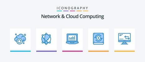Network And Cloud Computing Blue 5 Icon Pack Including technology. connection. laptop. cloud. speaker. Creative Icons Design vector