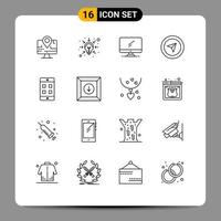 Pack of 16 Modern Outlines Signs and Symbols for Web Print Media such as cell pointer computer mouse pc Editable Vector Design Elements