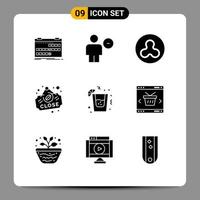9 Thematic Vector Solid Glyphs and Editable Symbols of drink close human board cryptocurrency Editable Vector Design Elements