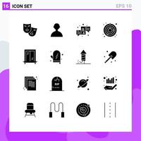 Pack of 16 Modern Solid Glyphs Signs and Symbols for Web Print Media such as cooking interior qa universe satellite Editable Vector Design Elements