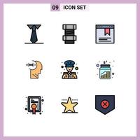 conjunto de 9 iconos de interfaz de usuario modernos símbolos signos para monedas sitio web de seguridad policial cabeza de hombre elementos de diseño vectorial editables vector