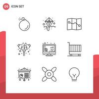 Editable Vector Line Pack of 9 Simple Outlines of business seo point return camping Editable Vector Design Elements