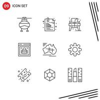 9 Universal Outlines Set for Web and Mobile Applications web security protected browser pin page lock table Editable Vector Design Elements