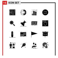 Universal Icon Symbols Group of 16 Modern Solid Glyphs of research next production multimedia party Editable Vector Design Elements