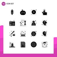 16 Universal Solid Glyphs Set for Web and Mobile Applications audio hand food gesture button Editable Vector Design Elements