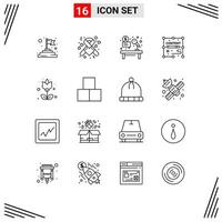 Universal Icon Symbols Group of 16 Modern Outlines of flora design auction duplicate content Editable Vector Design Elements