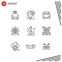 Modern Set of 9 Outlines and symbols such as globe gear wallet setting personal Editable Vector Design Elements