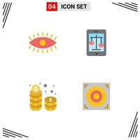 Group of 4 Modern Flat Icons Set for eye coins design law stack Editable Vector Design Elements