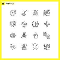 Set of 16 Modern UI Icons Symbols Signs for web spa tube service wedding Editable Vector Design Elements