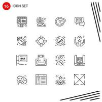 Pictogram Set of 16 Simple Outlines of american popup bend messages physics Editable Vector Design Elements